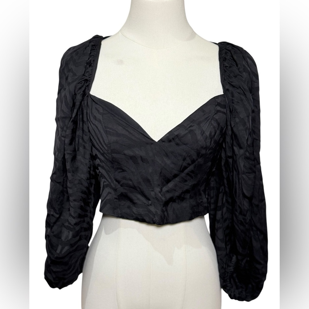 NWT Rotate Birger Christensen Irina Zebra Jacquard Crop Top Puff Sleeve Size 4 - Picture 4 of 14